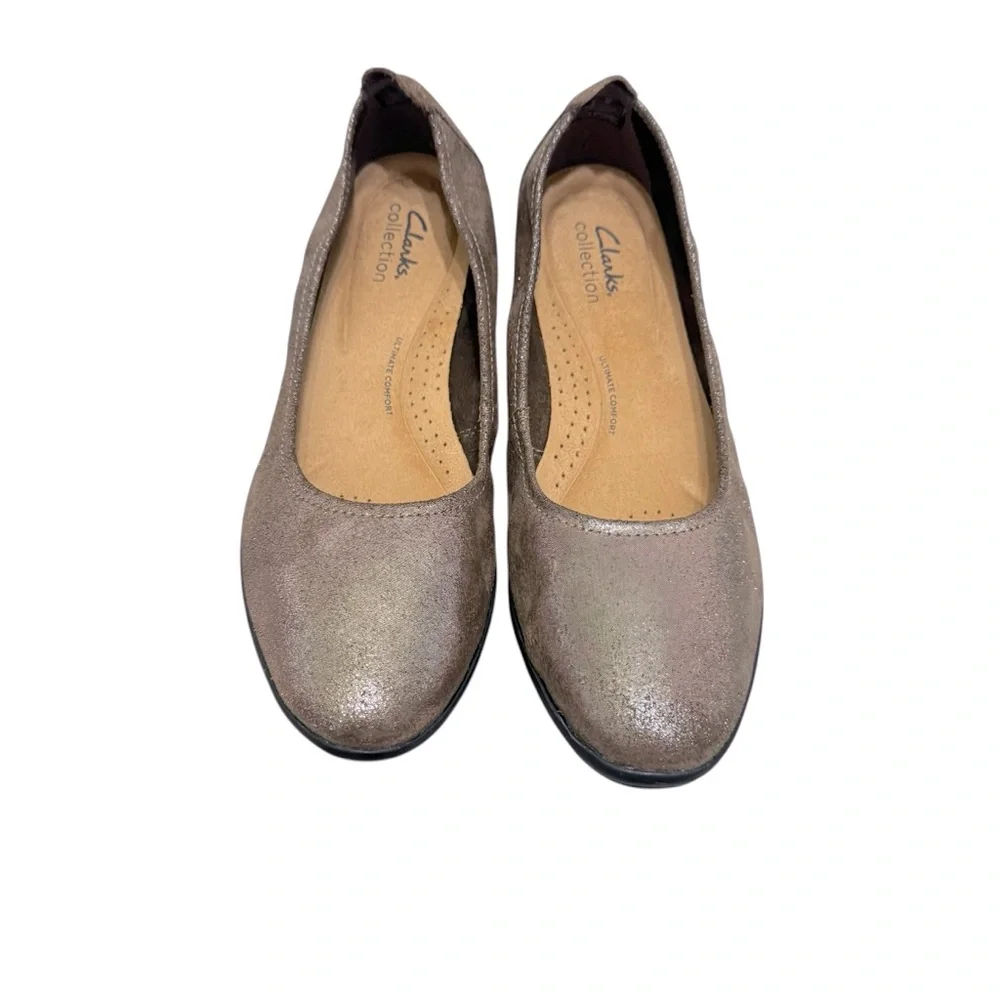Clarks Collection‎ Flexible Slir-On Flats - Jenette Lase Pewter Suede,  Sz 9